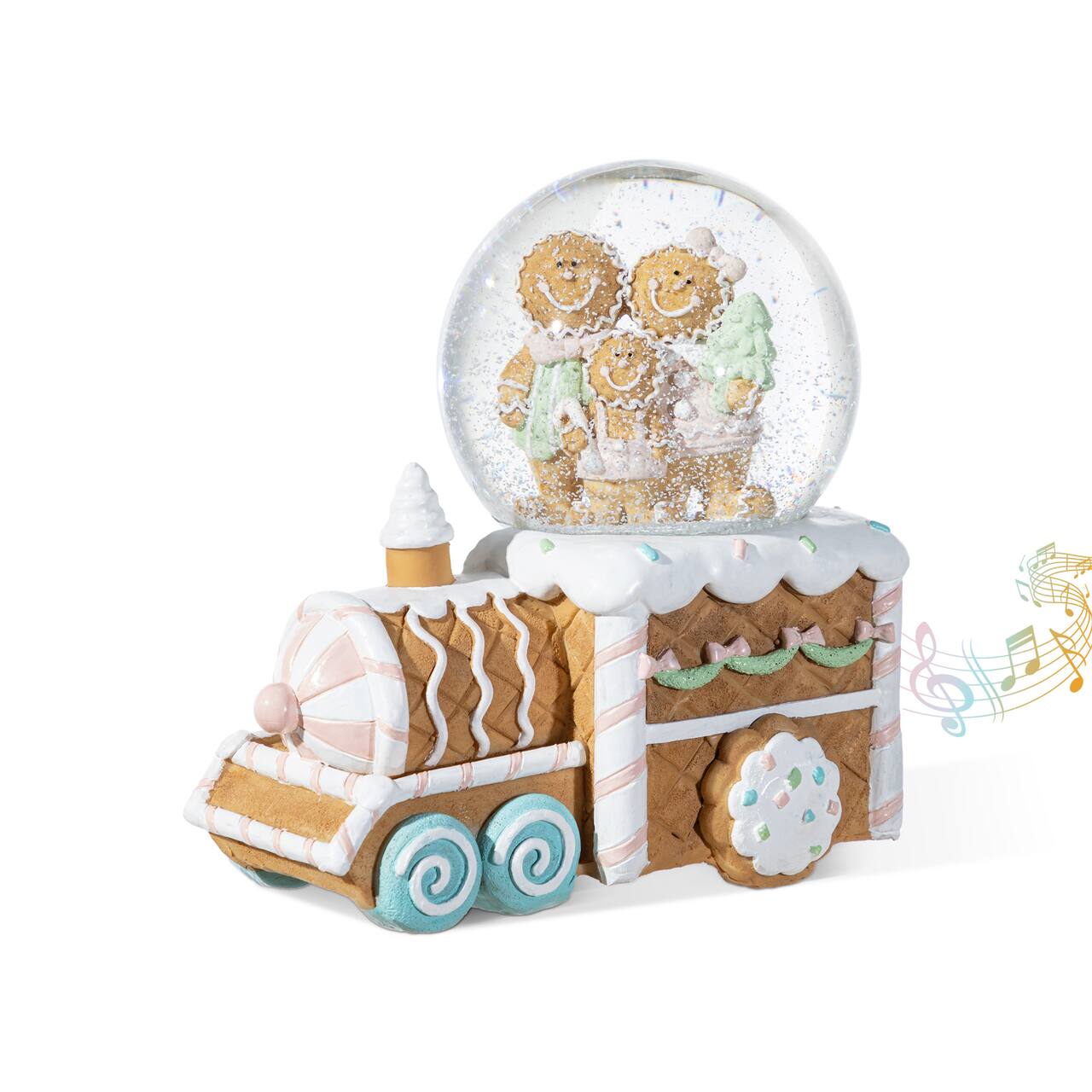 Glitzhome® 100mm Christmas Resin Musical Snowflakes Ginginerbread Family Train Waterglobe